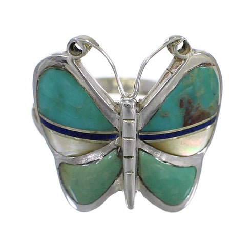Multicolor Inlay And Sterling Silver Butterfly Southwest Ring Size 6-1/4 WX75169